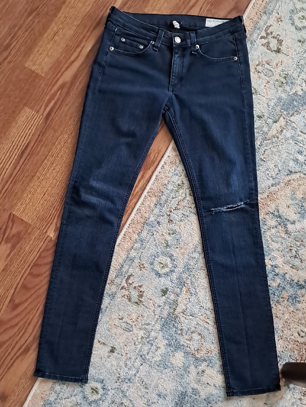 rag & bone Dark Indigo Skinny Jeans with Knee Distress